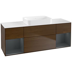Villeroy und Boch Finion Waschtischunterschrank G741HGGN 160x60,3x50,1cm, Regale Midnight matt lacquer, Walnut veneer