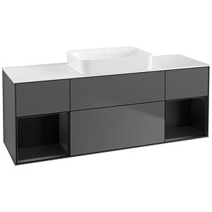 Villeroy und Boch Finion Waschtischunterschrank G741PDGK 160x60,3x50,1cm, Regale Black matt lacquer, Anthracite matt