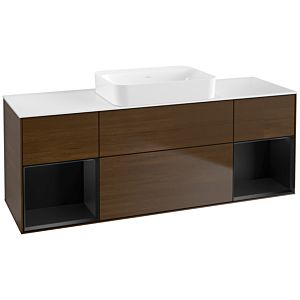 Villeroy und Boch Finion Waschtischunterschrank G741PDGN 160x60,3x50,1cm, Regale Black matt lacquer, Walnut veneer