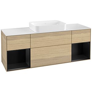 Villeroy und Boch Finion Waschtischunterschrank G741PDPC 160x60,3x50,1cm, Regale Black matt lacquer, Oak Veneer