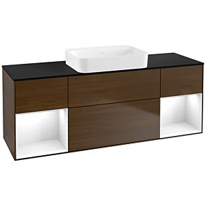Villeroy und Boch Finion Waschtischunterschrank G742GFGN 160x60,3x50,1cm, Regale Glossy white lacquer, Walnut veneer