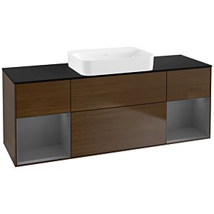 Villeroy und Boch Finion Waschtischunterschrank G742GKGN 160x60,3x50,1cm, Regale Anthracite matt lacquer, Walnut veneer