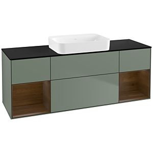 Villeroy und Boch Finion Waschtischunterschrank G742GNGM 160x60,3x50,1cm, Regale Walnut veneer, Olive Matt Lacquer