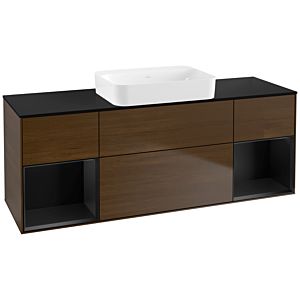 Villeroy und Boch Finion Waschtischunterschrank G742PDGN 160x60,3x50,1cm, Regale Black matt lacquer, Walnut veneer