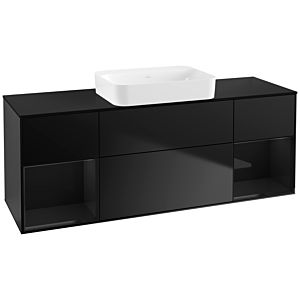 Villeroy und Boch Finion Waschtischunterschrank G742PHPD 160x60,3x50,1cm, Regale Glossy black lacquer, Black matt lacquer