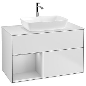 Villeroy und Boch Finion Waschtischunterschrank G771GJMT 100cm, Abdeckplatte white matt, Emotion, Regale Light grey matt lacquer, White matt lacquer