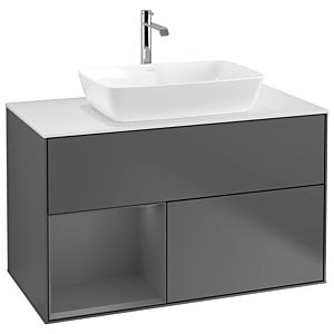 Villeroy und Boch Finion Waschtischunterschrank G771GKGK 100cm, Abdeckplatte white matt, Emotion, Regale Anthracite matt lacquer, Anthracite matt