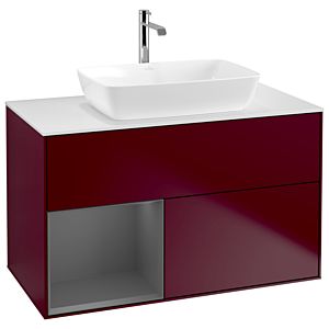 Villeroy und Boch Finion Waschtischunterschrank G771GKHB 100cm, Abdeckplatte white matt, Emotion, Regale Anthracite matt lacquer, Peony Matt