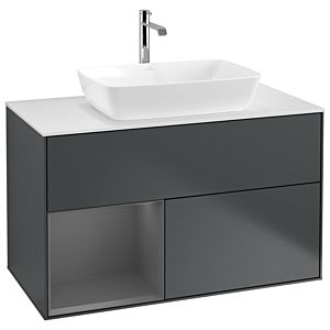 Villeroy und Boch Finion Waschtischunterschrank G771GKHG 100cm, Abdeckplatte white matt, Emotion, Regale Anthracite matt lacquer, Midnight Blue Matt Lacquer