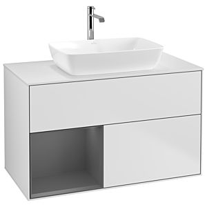 Villeroy und Boch Finion Waschtischunterschrank G771GKMT 100cm, Abdeckplatte white matt, Emotion, Regale Anthracite matt lacquer, White matt lacquer