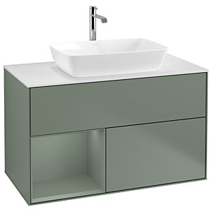 Villeroy und Boch Finion Waschtischunterschrank G771GMGM 100cm, Abdeckplatte white matt, Emotion, Regale Olive matt lacquer, Olive Matt Lacquer
