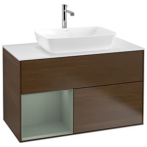 Villeroy and Boch Finion Villeroy and Boch Finion G771GMGN 100cm, cover plate white matt, Emotion, shelves olive matt lacquer, walnut veneer