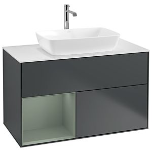 Villeroy et Boch Finion Villeroy et Boch G771GMHG 100cm, plaque de recouvrement blanc mat, Emotion, étagères laqué olive mat, Midnight Blue Matt Lacquer