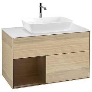 Villeroy und Boch Finion Waschtischunterschrank G771GNPC 100cm, Abdeckplatte white matt, Emotion, Regale Walnut Veneer, Oak Veneer