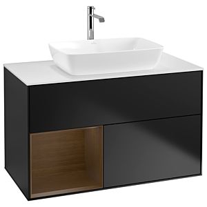 Villeroy et Boch Finion G771GNPD 100cm, plaque de recouvrement blanc mat, Emotion, étagères Walnut Veneer , laqué noir mat