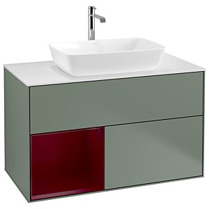 Villeroy und Boch Finion Waschtischunterschrank G771HBGM 100cm, Abdeckplatte white matt, Emotion, Regale Peony matt lacquer, Olive Matt Lacquer