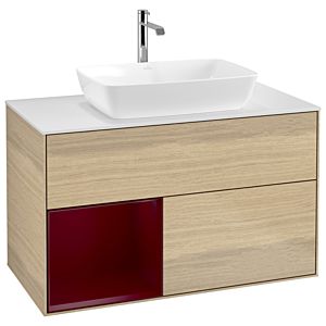 Villeroy et Boch Finion Villeroy et Boch G771HBPC 100cm, plaque de recouvrement blanc mat, Emotion, étagères Peony laqué mat, Oak Veneer