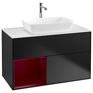 Villeroy et Boch Finion Villeroy et Boch G771HBPD 100cm, plaque de recouvrement blanc mat, Emotion, étagères Peony laqué mat, laqué noir mat