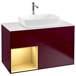 Villeroy und Boch Finion Waschtischunterschrank G771HFHB 100cm, Abdeckplatte white matt, Emotion, Regale Gold matt lacquer, Peony Matt