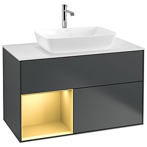 Villeroy und Boch Finion Waschtischunterschrank G771HFHG 100cm, Abdeckplatte white matt, Emotion, Regale Gold matt lacquer, Midnight Blue Matt Lacquer