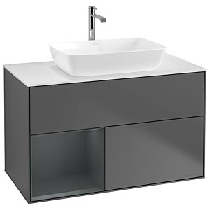 Villeroy und Boch Finion Waschtischunterschrank G771HGGK 100cm, Abdeckplatte white matt, Emotion, Regale Midnight matt lacquer, Anthracite matt