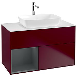 Villeroy und Boch Finion Waschtischunterschrank G771HGHB 100cm, Abdeckplatte white matt, Emotion, Regale Midnight matt lacquer, Peony Matt