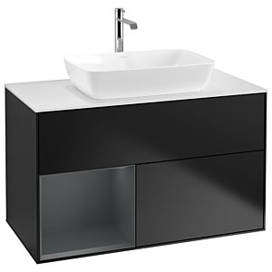 Villeroy et Boch Finion Villeroy et Boch G771HGPD 100cm, plaque de recouvrement blanc mat, Emotion, étagères Laque mate minuit, Laque noire mate