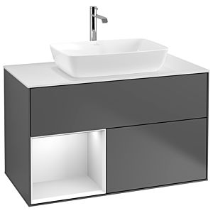 Villeroy und Boch Finion Waschtischunterschrank G771MTGK 100cm, Abdeckplatte white matt, Emotion, Regale White matt lacquer, Anthracite matt