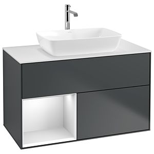 Villeroy und Boch Finion Waschtischunterschrank G771MTHG 100cm, Abdeckplatte white matt, Emotion, Regale White matt lacquer, Midnight Blue Matt Lacquer