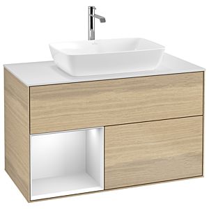 Villeroy und Boch Finion Waschtischunterschrank G771MTPC 100cm, Abdeckplatte white matt, Emotion, Regale White matt lacquer, Oak Veneer