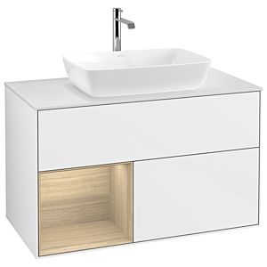 Villeroy und Boch Finion Waschtischunterschrank G771PCGF 100cm, Abdeckplatte white matt, Emotion, Regale Oak Veneer, Glossy white lacquer