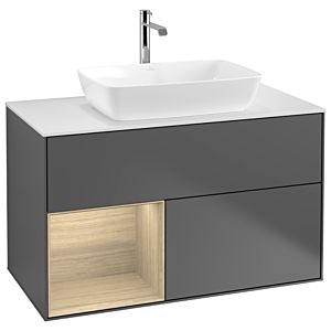 Villeroy und Boch Finion Waschtischunterschrank G771PCGK 100cm, Abdeckplatte white matt, Emotion, Regale Oak Veneer, Anthracite matt