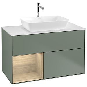 Villeroy et Boch Finion Villeroy et Boch G771PCGM 100cm, plaque de finition blanc mat, emotion, étagères Oak Veneer , Olive Matt Lacquer