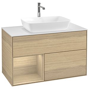 Villeroy et Boch Finion Villeroy et Boch G771PCPC 100cm, plaque de finition blanc mat, émotion, étagères Oak Veneer , Oak Veneer