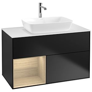 Villeroy et Boch Finion Villeroy et Boch G771PCPD 100cm, plaque de finition blanc mat, Emotion, étagères Oak Veneer , laqué noir mat