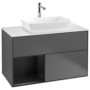 Villeroy und Boch Finion Waschtischunterschrank G771PDGK 100cm, Abdeckplatte white matt, Emotion, Regale Black matt lacquer, Anthracite matt
