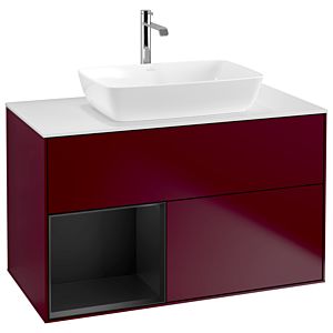 Villeroy et Boch Finion Villeroy et Boch G771PDHB 100cm, plaque de finition blanc mat, Emotion, étagères laqué noir mat, Peony Matt