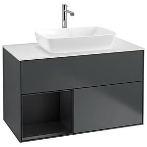 Villeroy und Boch Finion Waschtischunterschrank G771PDHG 100cm, Abdeckplatte white matt, Emotion, Regale Black matt lacquer, Midnight Blue Matt Lacquer