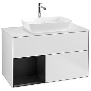 Villeroy und Boch Finion Waschtischunterschrank G771PDMT 100cm, Abdeckplatte white matt, Emotion, Regale Black matt lacquer, White matt lacquer