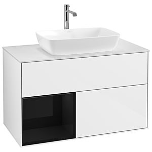 Villeroy und Boch Finion Waschtischunterschrank G771PHGF 100cm, Abdeckplatte white matt, Emotion, Regale Glossy black lacquer, Glossy white lacquer