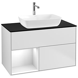 Villeroy und Boch Finion Waschtischunterschrank G772GFMT 100cm, Abdeckplatte black matt, Emotion, Regale Glossy white lacquer, White matt lacquer
