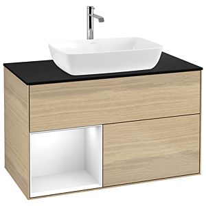 Villeroy et Boch Finion Villeroy et Boch G772GFPC 100cm, plaque de recouvrement noir mat, Emotion, étagères Laque blanche brillante, Oak Veneer