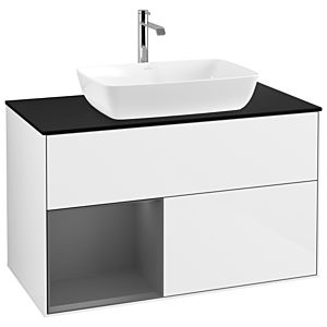 Villeroy und Boch Finion Waschtischunterschrank G772GKGF 100cm, Abdeckplatte black matt, Emotion, Regale Anthracite matt lacquer, Glossy white lacquer