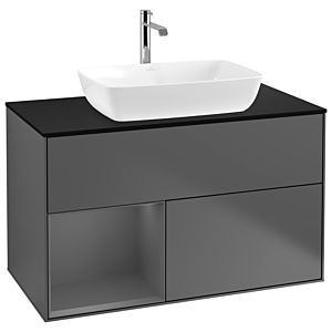 Villeroy und Boch Finion Waschtischunterschrank G772GKGK 100cm, Abdeckplatte black matt, Emotion, Regale Anthracite matt lacquer, Anthracite matt