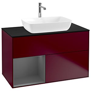 Villeroy und Boch Finion Waschtischunterschrank G772GKHB 100cm, Abdeckplatte black matt, Emotion, Regale Anthracite matt lacquer, Peony Matt