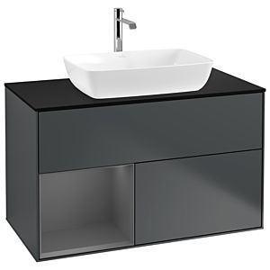 Villeroy und Boch Finion Waschtischunterschrank G772GKHG 100cm, Abdeckplatte black matt, Emotion, Regale Anthracite matt lacquer, Midnight Blue Matt Lacquer