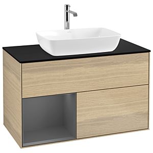 Villeroy und Boch Finion Waschtischunterschrank G772GKPC 100cm, Abdeckplatte black matt, Emotion, Regale Anthracite matt lacquer, Oak Veneer