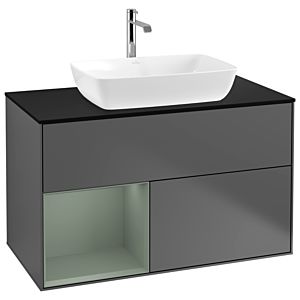 Villeroy und Boch Finion Waschtischunterschrank G772GMGK 100cm, Abdeckplatte black matt, Emotion, Regale Olive matt lacquer, Anthracite matt