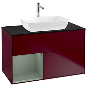 Villeroy und Boch Finion Waschtischunterschrank G772GMHB 100cm, Abdeckplatte black matt, Emotion, Regale Olive matt lacquer, Peony Matt