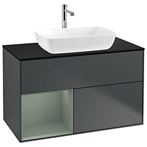 Villeroy und Boch Finion Waschtischunterschrank G772GMHG 100cm, Abdeckplatte black matt, Emotion, Regale Olive matt lacquer, Midnight Blue Matt Lacquer
